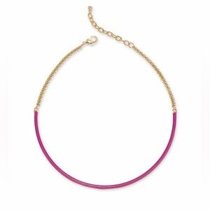 On 34th Pink Enamel Gold Tone Chain Collar Necklace NWT